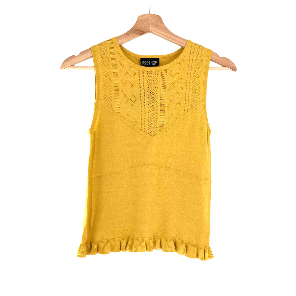 Topshop Pointelle Knit Peplum Mustard Yellow Blouse Top